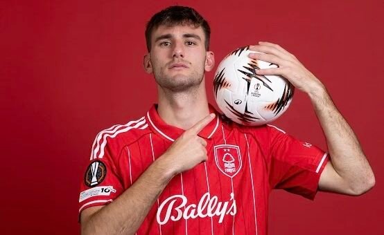 NOTTINGHAM, ENGLAND - APRIL 07: Lorenzo Lucca of Nottingham Forest poses for a portrait during the UEFA Europa League 2025/26 portrait session on April 07, 2026 in Nottingham, England. (Photo by Harry Murphy - UEFA/UEFA via Getty Images)