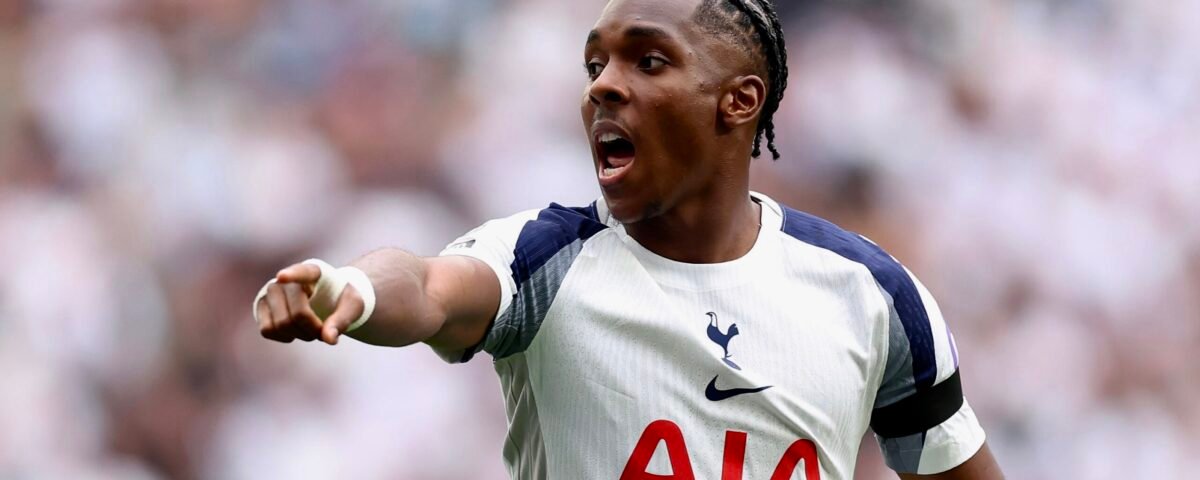 LONDON, ENGLAND - AUGUST 16: Mathys Tel of Tottenham Hotspur
 during the Premier League match between Tottenham Hotspur and Burnley at Tottenham Hotspur Stadium on August 16, 2025 in London, England. (Photo by Julian Finney/Getty Images)