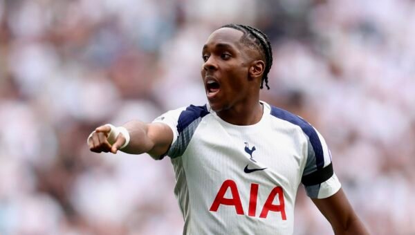 LONDON, ENGLAND - AUGUST 16: Mathys Tel of Tottenham Hotspur
 during the Premier League match between Tottenham Hotspur and Burnley at Tottenham Hotspur Stadium on August 16, 2025 in London, England. (Photo by Julian Finney/Getty Images)
